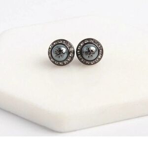 NWOT  Tory Burch Gun Metal Zircon Stud Earrings